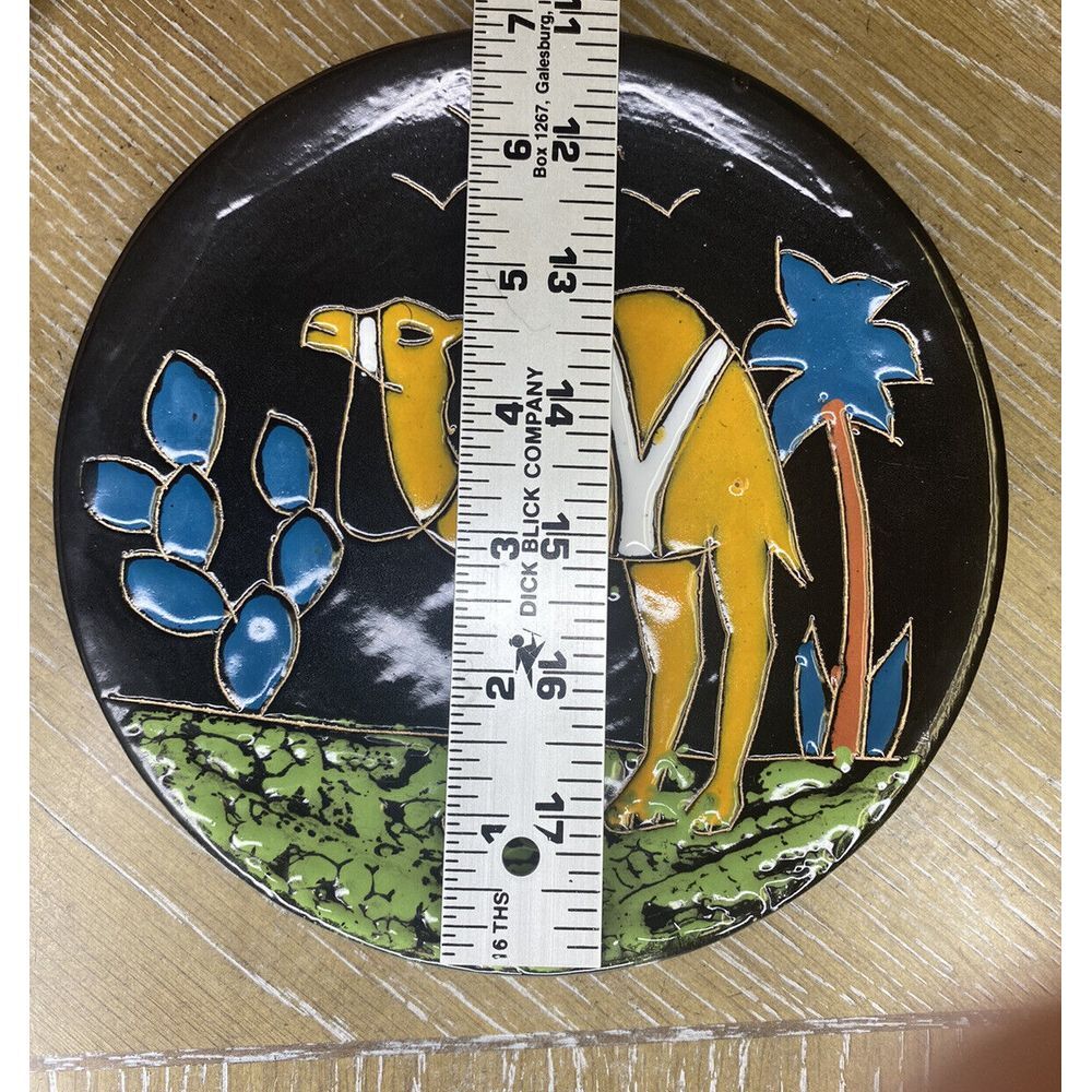 MCM 60s Ruscha‎ Keramik Art Pottery Camel Plate W Germany Enameled Black Cactus - Picture 6 of 7